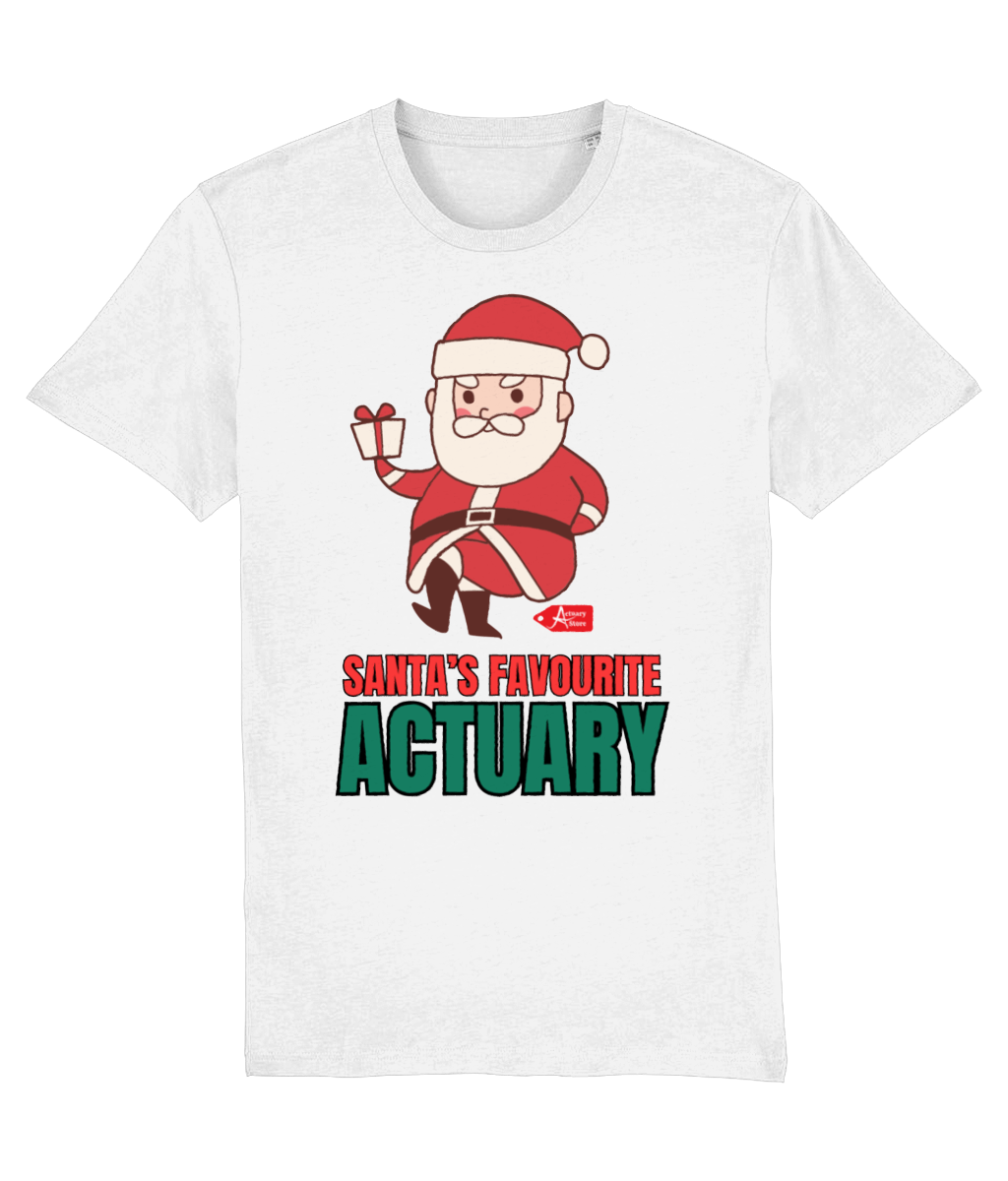 Santa's Favourite Actuary Christmas Santa With Present Any Colour T-Shirt (Red, Green, White Variations)
