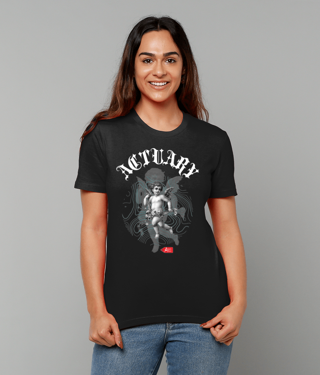 Actuary Black Teal Gothic Cupid Illustration Black T-Shirt