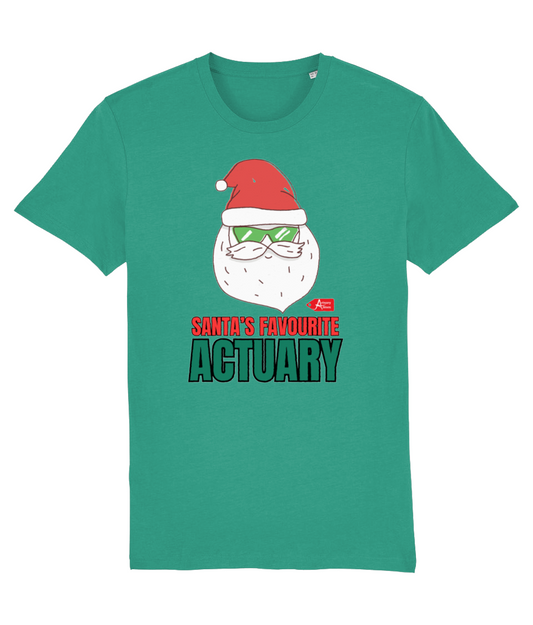 Santa's Favourite Actuary Christmas  Green Shades T-Shirt (Green and White Variations)