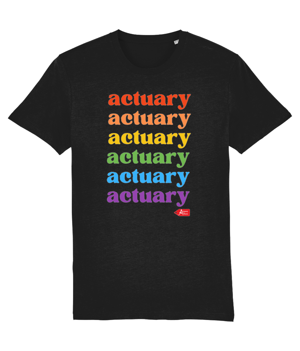 Actuary Rainbow Lettering Pride T-Shirt (Black and White Variants)