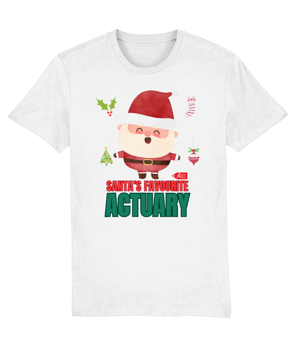 Santa's Favourite Actuary Christmas Happy Santa T-Shirt (Green and White Variations)