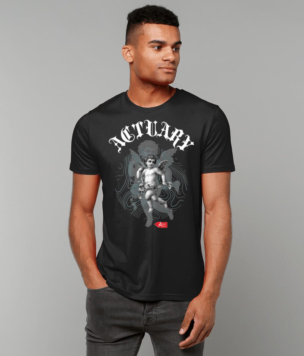 Actuary Black Teal Gothic Cupid Illustration Black T-Shirt