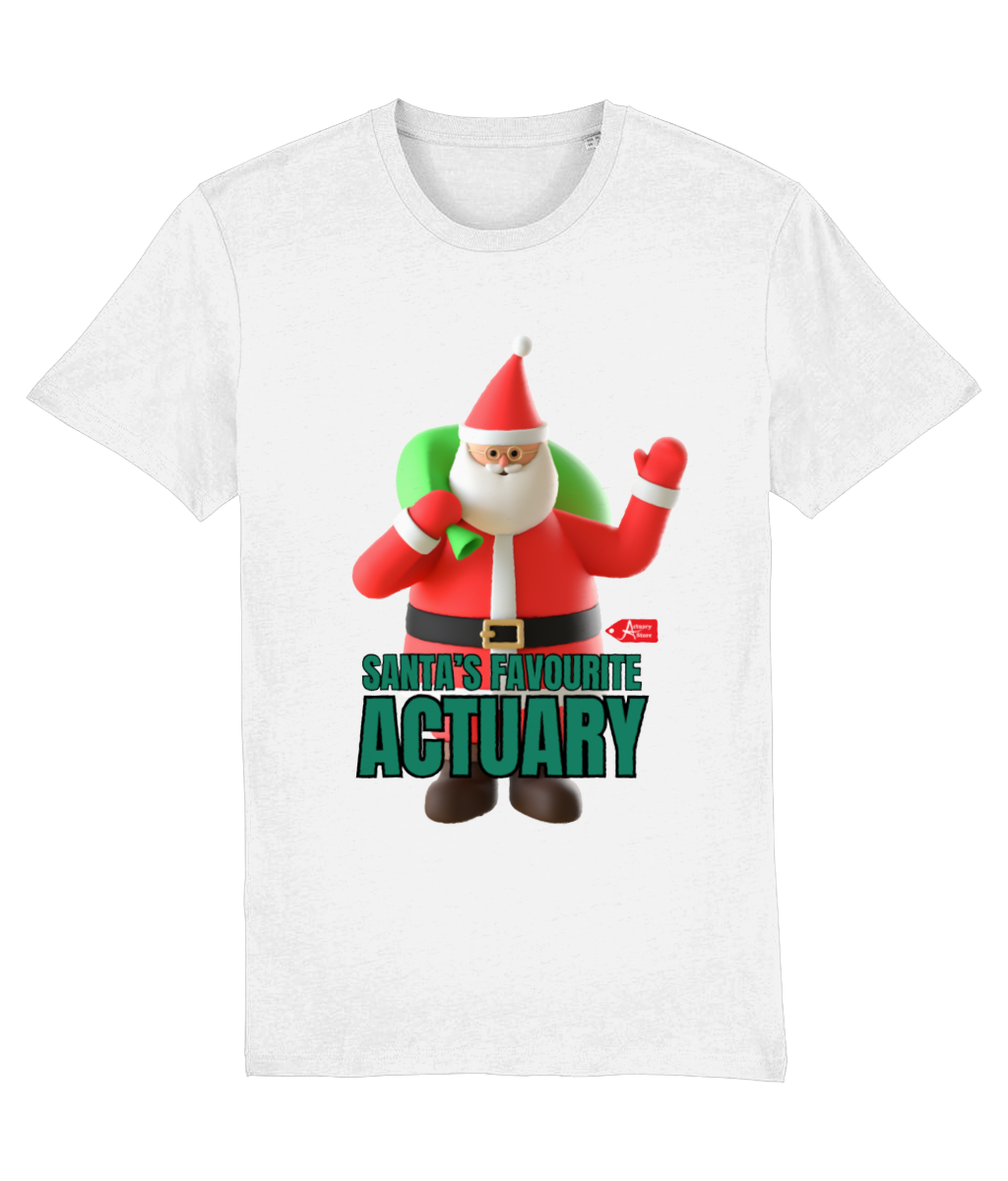 Santa's Favourite Actuary Christmas Santa Waving T-Shirt (Red, Green and White Variations)