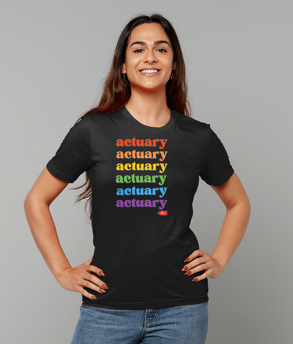 Actuary Rainbow Lettering Pride T-Shirt (Black and White Variants)