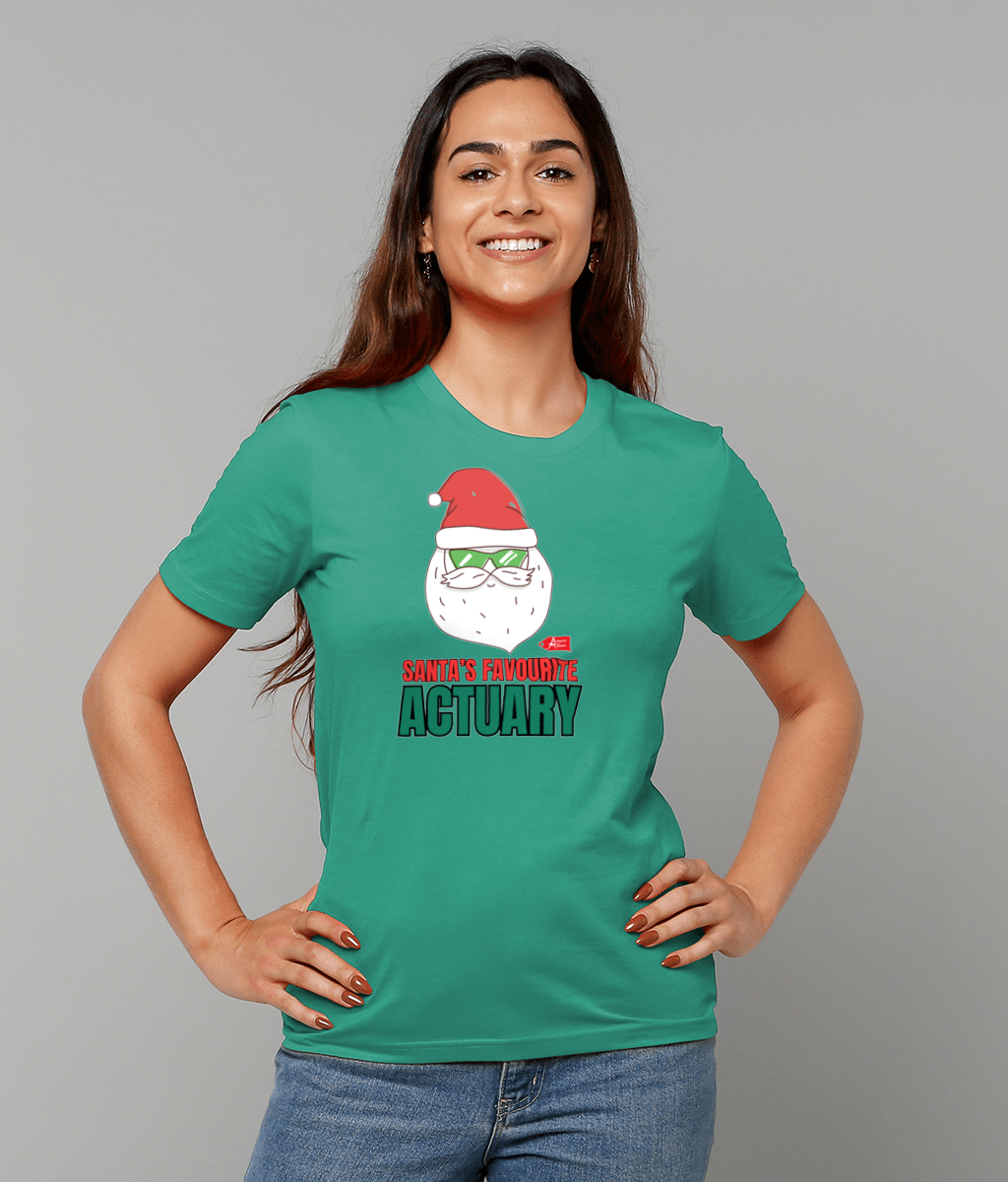 Santa's Favourite Actuary Christmas  Green Shades T-Shirt (Green and White Variations)