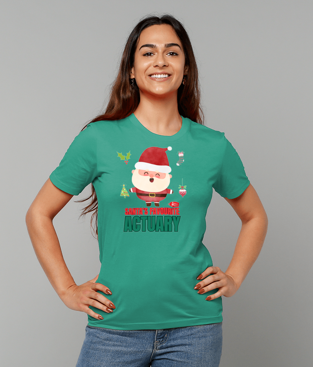 Santa's Favourite Actuary Christmas Happy Santa T-Shirt (Green and White Variations)