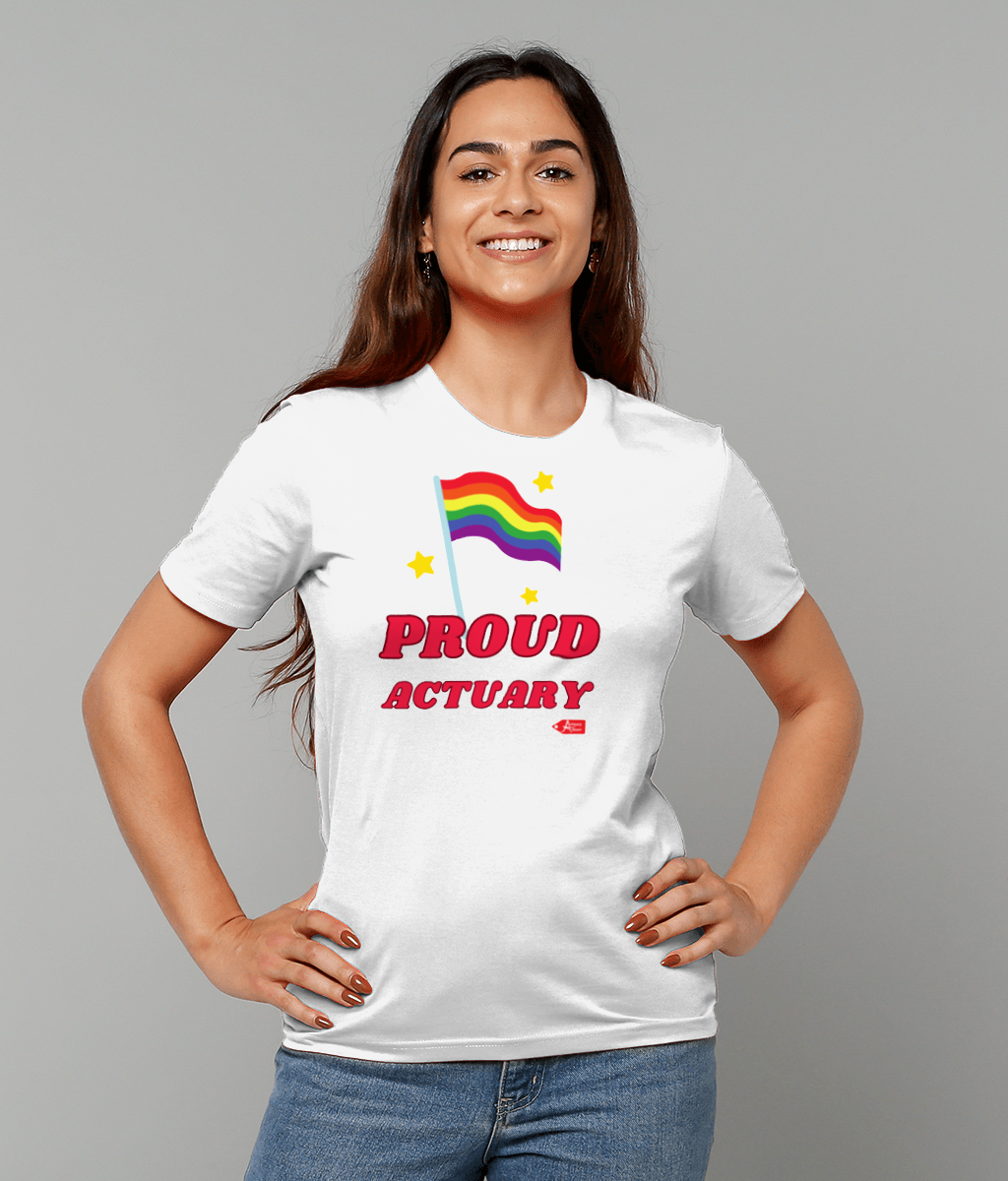 Proud Actuary Rainbow Flag Stars T-Shirt (Black and White Variants)