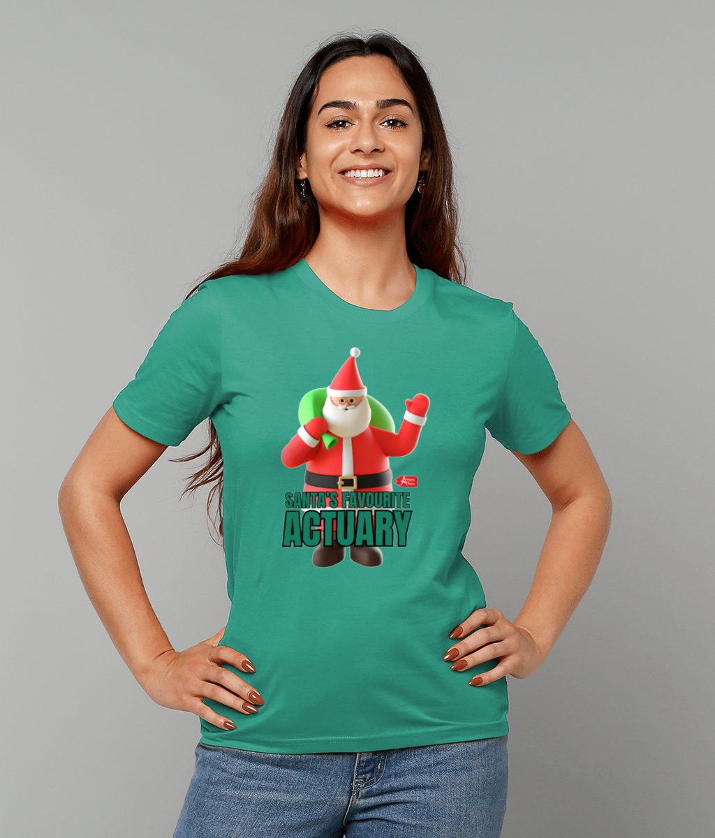 Santa's Favourite Actuary Christmas Santa Waving T-Shirt (Red, Green and White Variations)