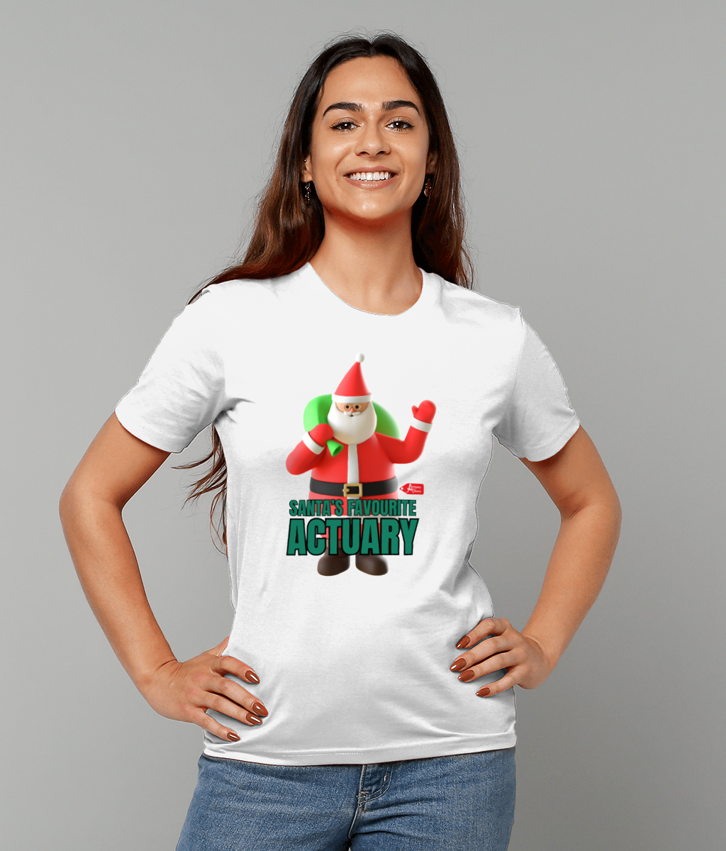 Santa's Favourite Actuary Christmas Santa Waving T-Shirt (Red, Green and White Variations)