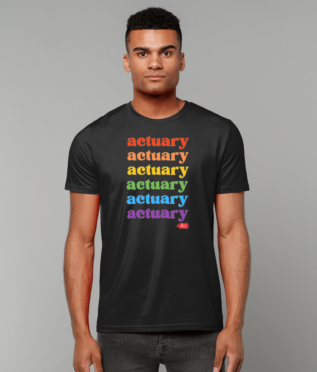 Actuary Rainbow Lettering Pride T-Shirt (Black and White Variants)