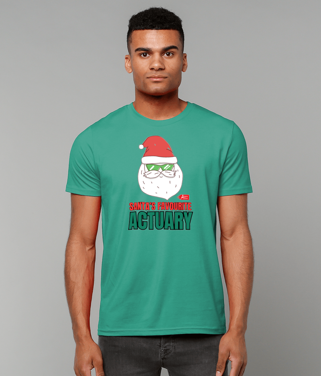 Santa's Favourite Actuary Christmas  Green Shades T-Shirt (Green and White Variations)