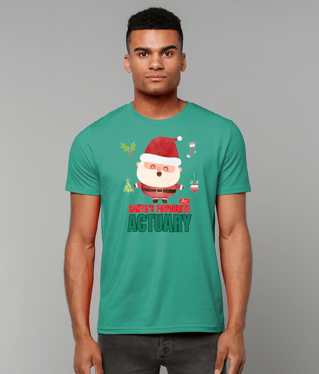 Santa's Favourite Actuary Christmas Happy Santa T-Shirt (Green and White Variations)