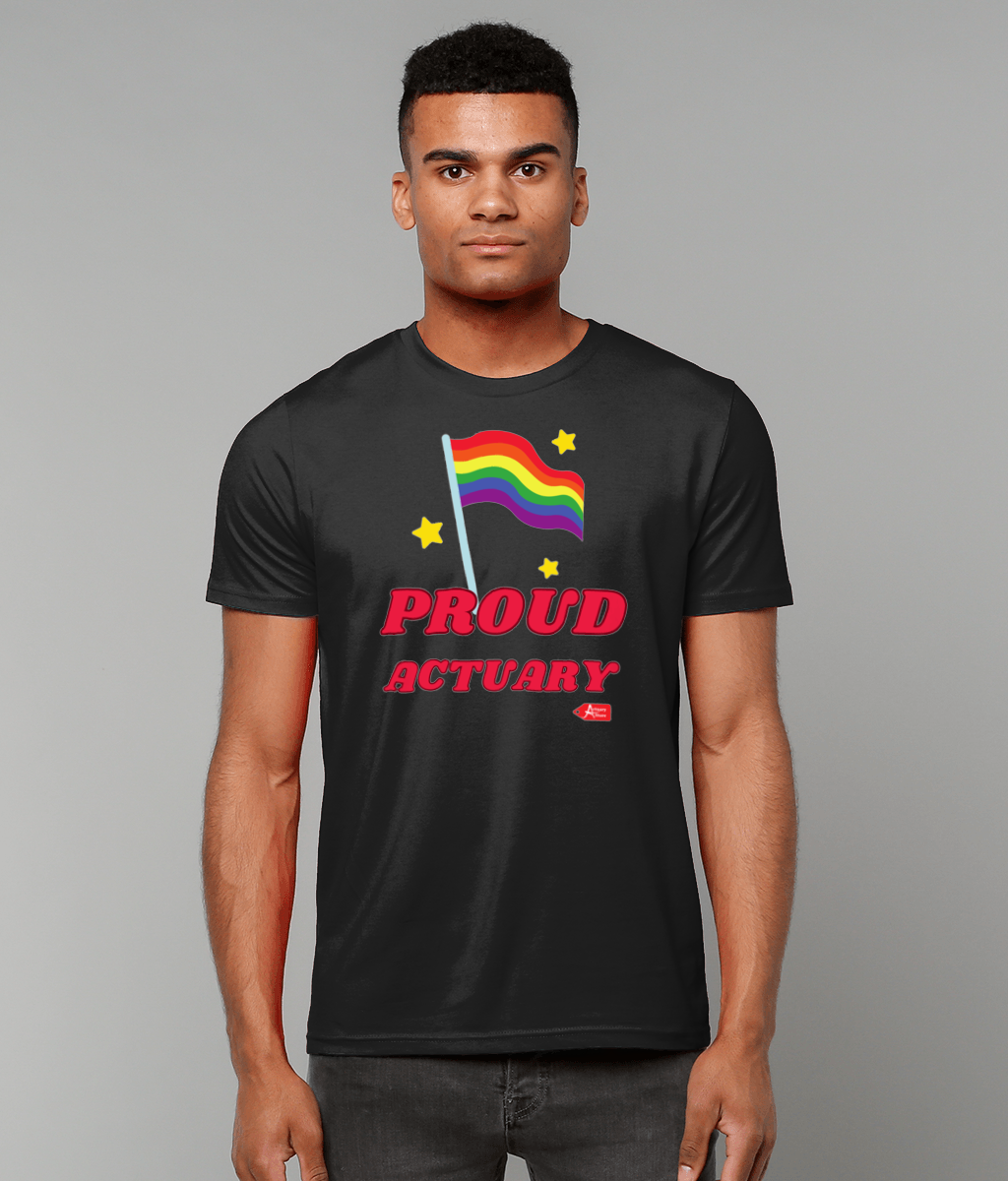 Proud Actuary Rainbow Flag Stars T-Shirt (Black and White Variants)