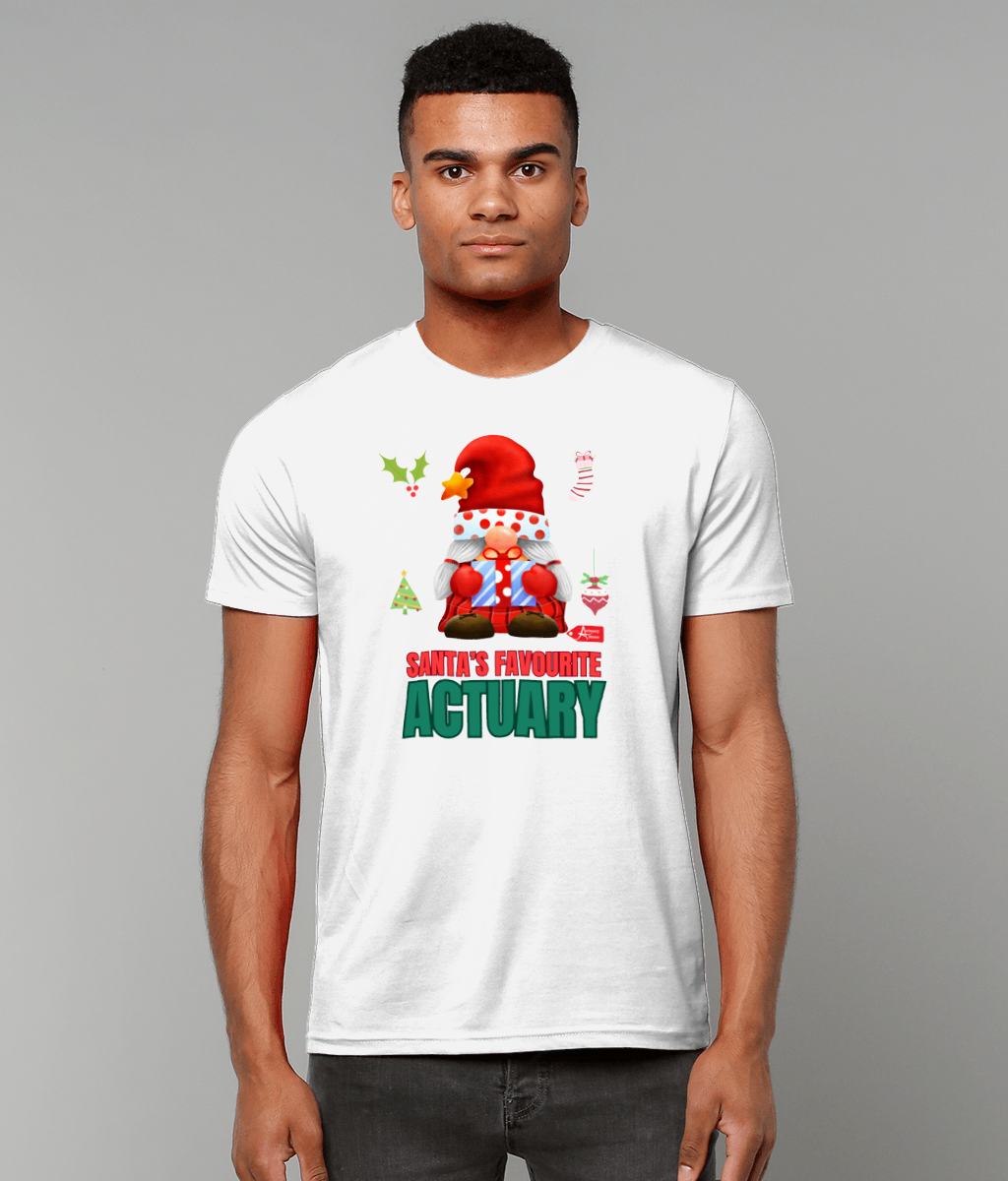 Santa's Favourite Actuary Christmas Santa Gnome T-Shirt (Red, Green, White Variations)