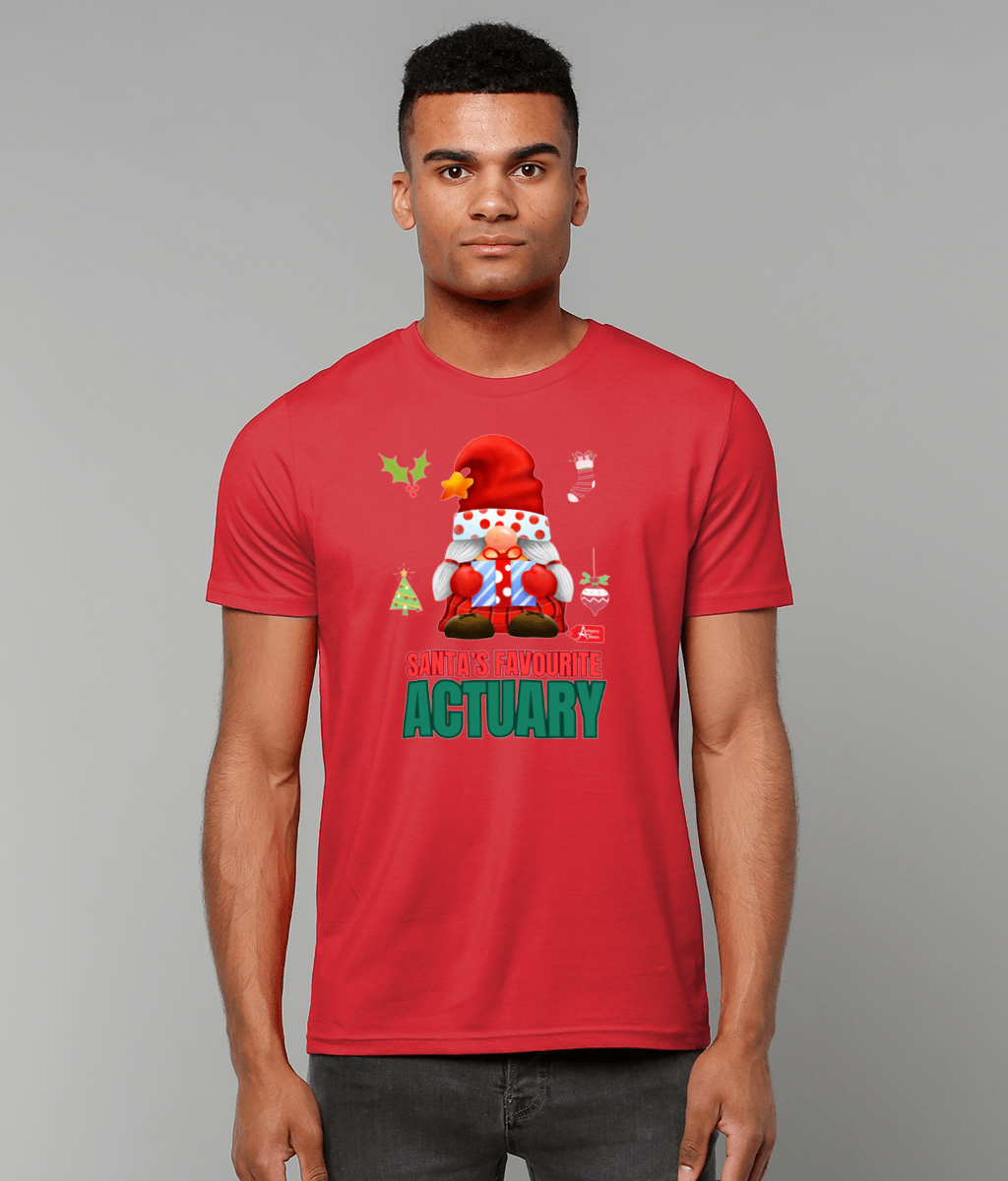 Santa's Favourite Actuary Christmas Santa Gnome T-Shirt (Red, Green, White Variations)