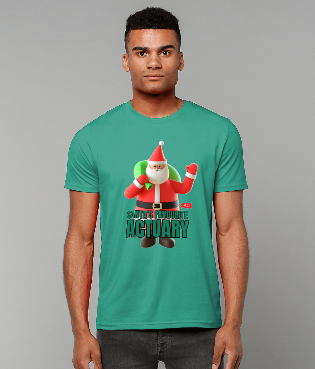 Santa's Favourite Actuary Christmas Santa Waving T-Shirt (Red, Green and White Variations)