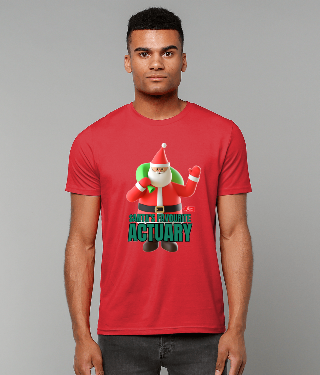 Santa's Favourite Actuary Christmas Santa Waving T-Shirt (Red, Green and White Variations)