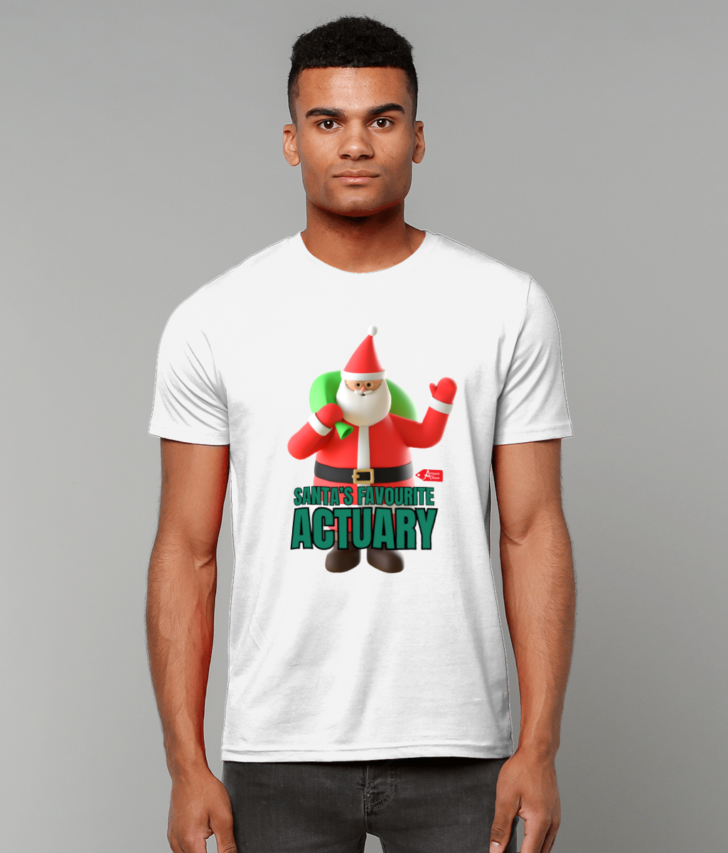 Santa's Favourite Actuary Christmas Santa Waving T-Shirt (Red, Green and White Variations)