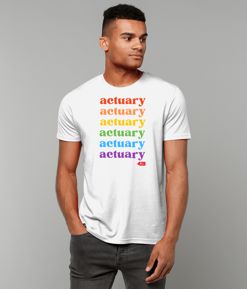 Actuary Rainbow Lettering Pride T-Shirt (Black and White Variants)