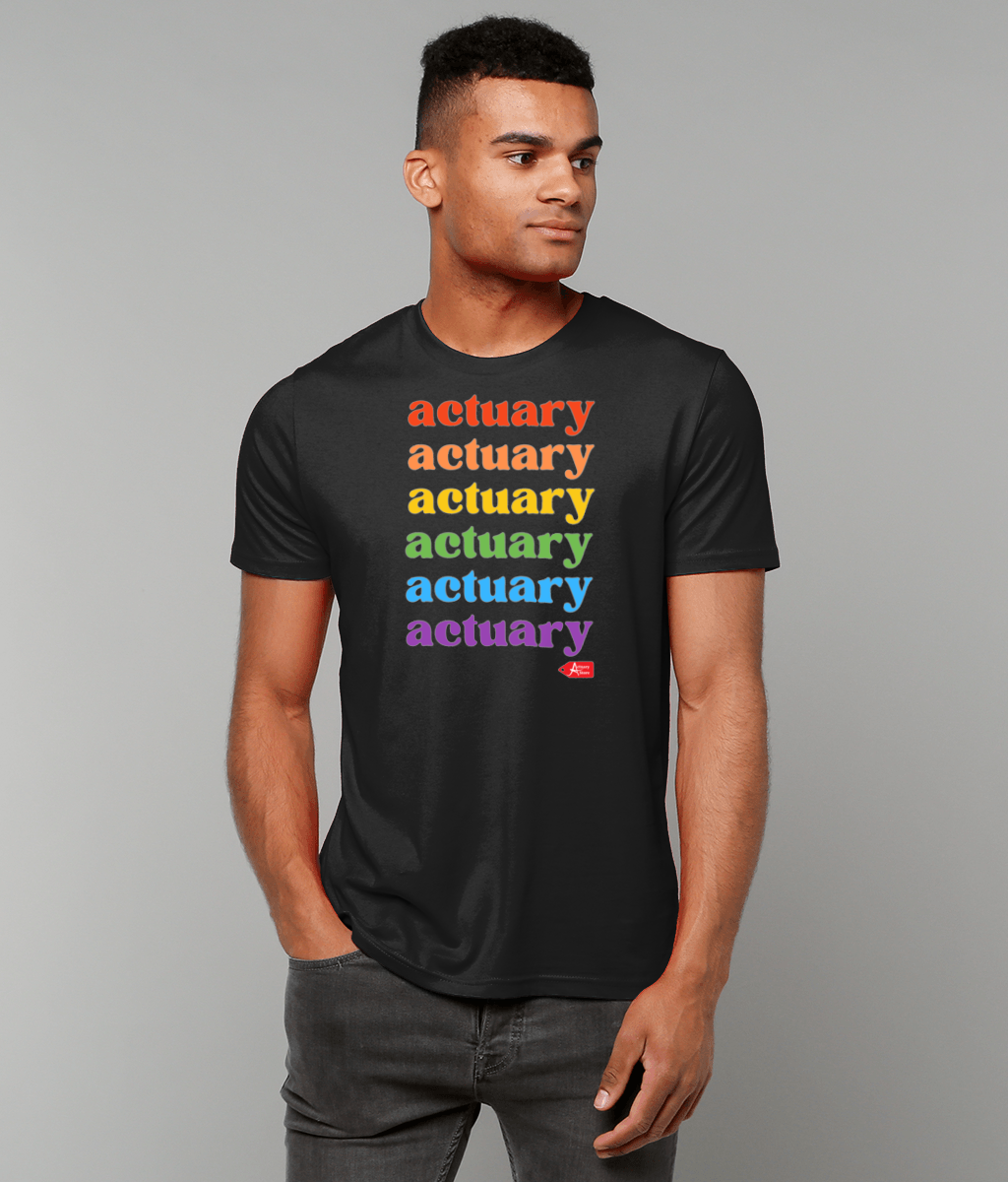 Actuary Rainbow Lettering Pride T-Shirt (Black and White Variants)