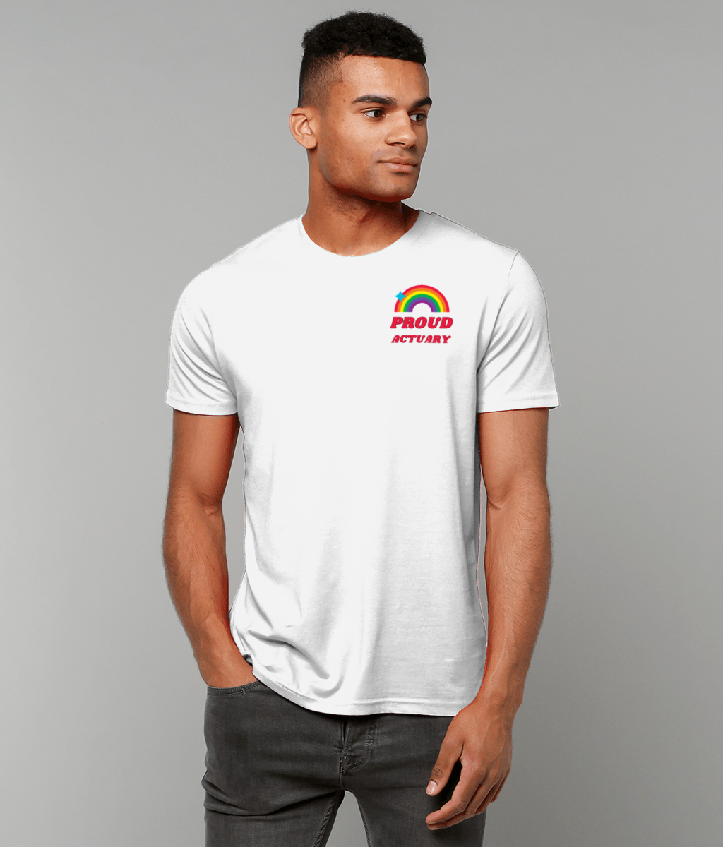 Proud Actuary Rainbow Corner Logo T-Shirt (Black and White Variants)