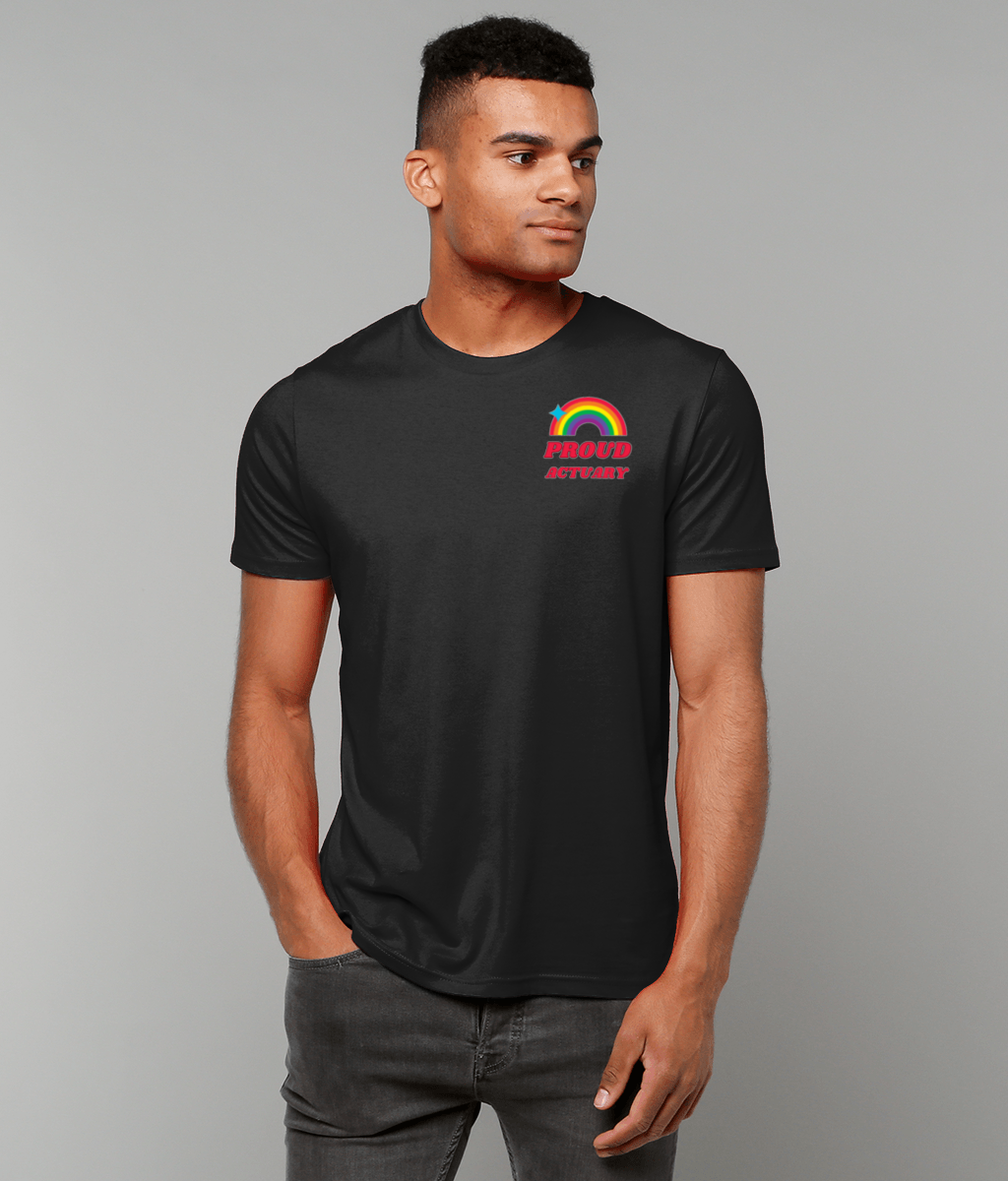 Proud Actuary Rainbow Corner Logo T-Shirt (Black and White Variants)