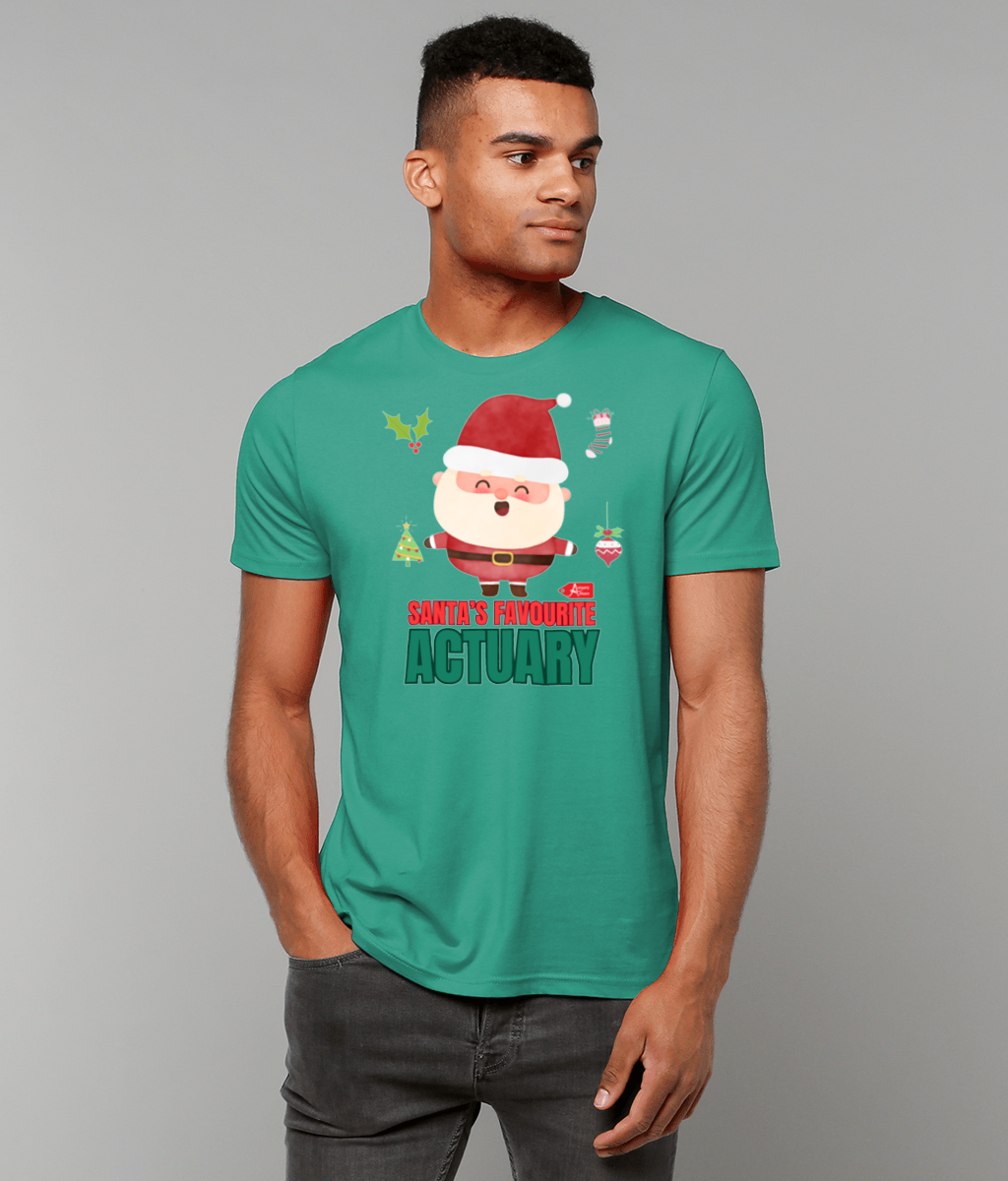 Santa's Favourite Actuary Christmas Happy Santa T-Shirt (Green and White Variations)