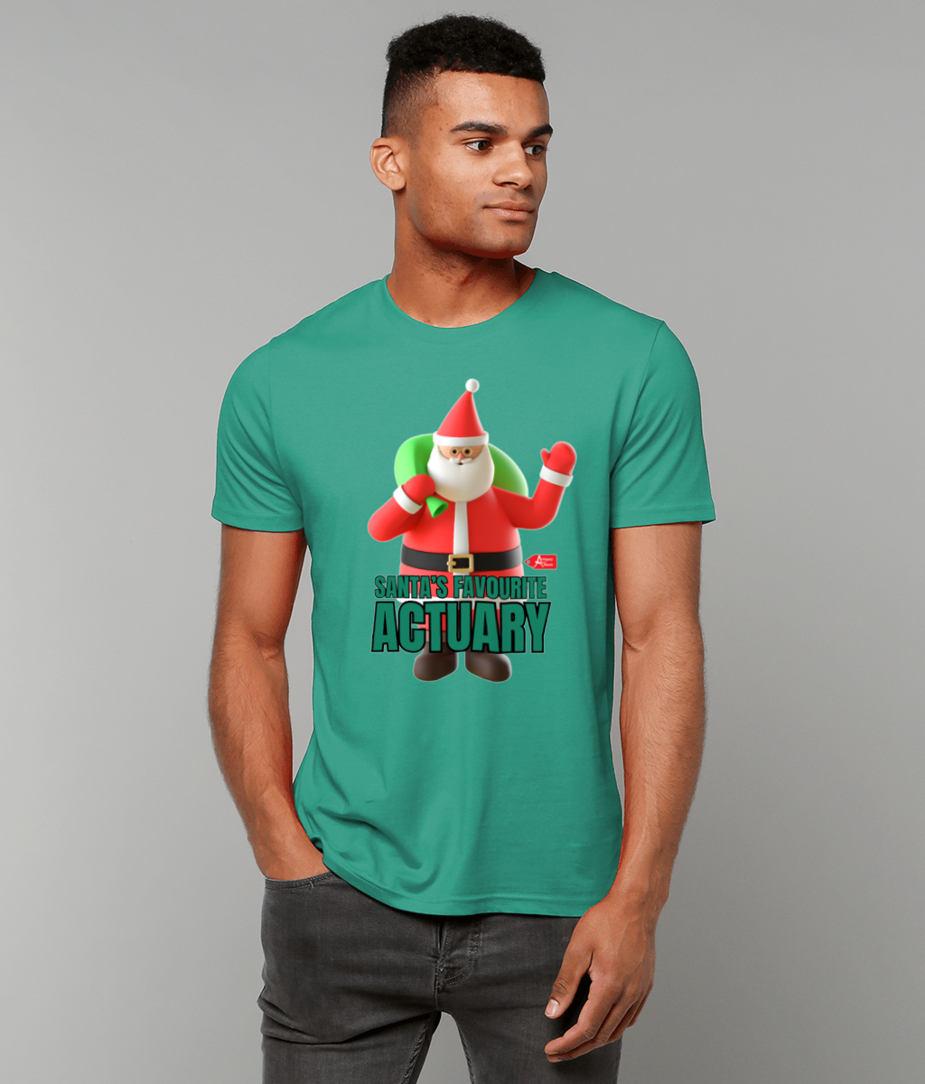 Santa's Favourite Actuary Christmas Santa Waving T-Shirt (Red, Green and White Variations)