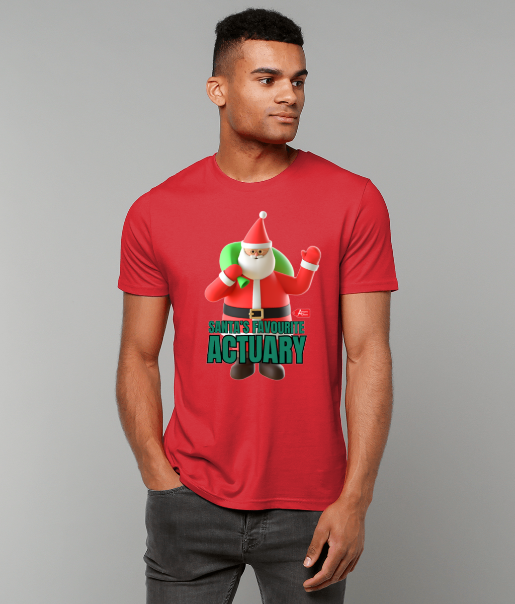 Santa's Favourite Actuary Christmas Santa Waving T-Shirt (Red, Green and White Variations)