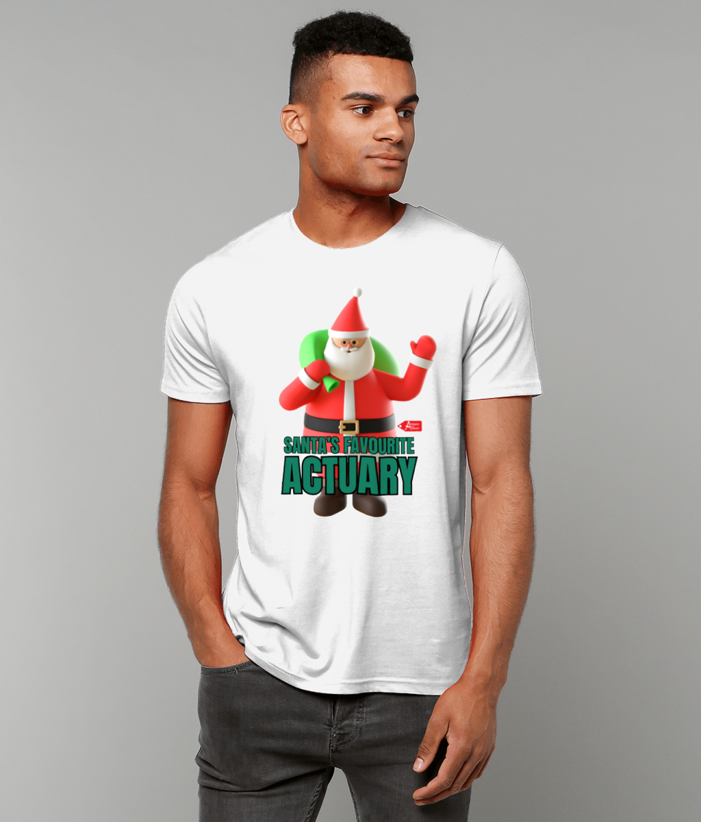 Santa's Favourite Actuary Christmas Santa Waving T-Shirt (Red, Green and White Variations)