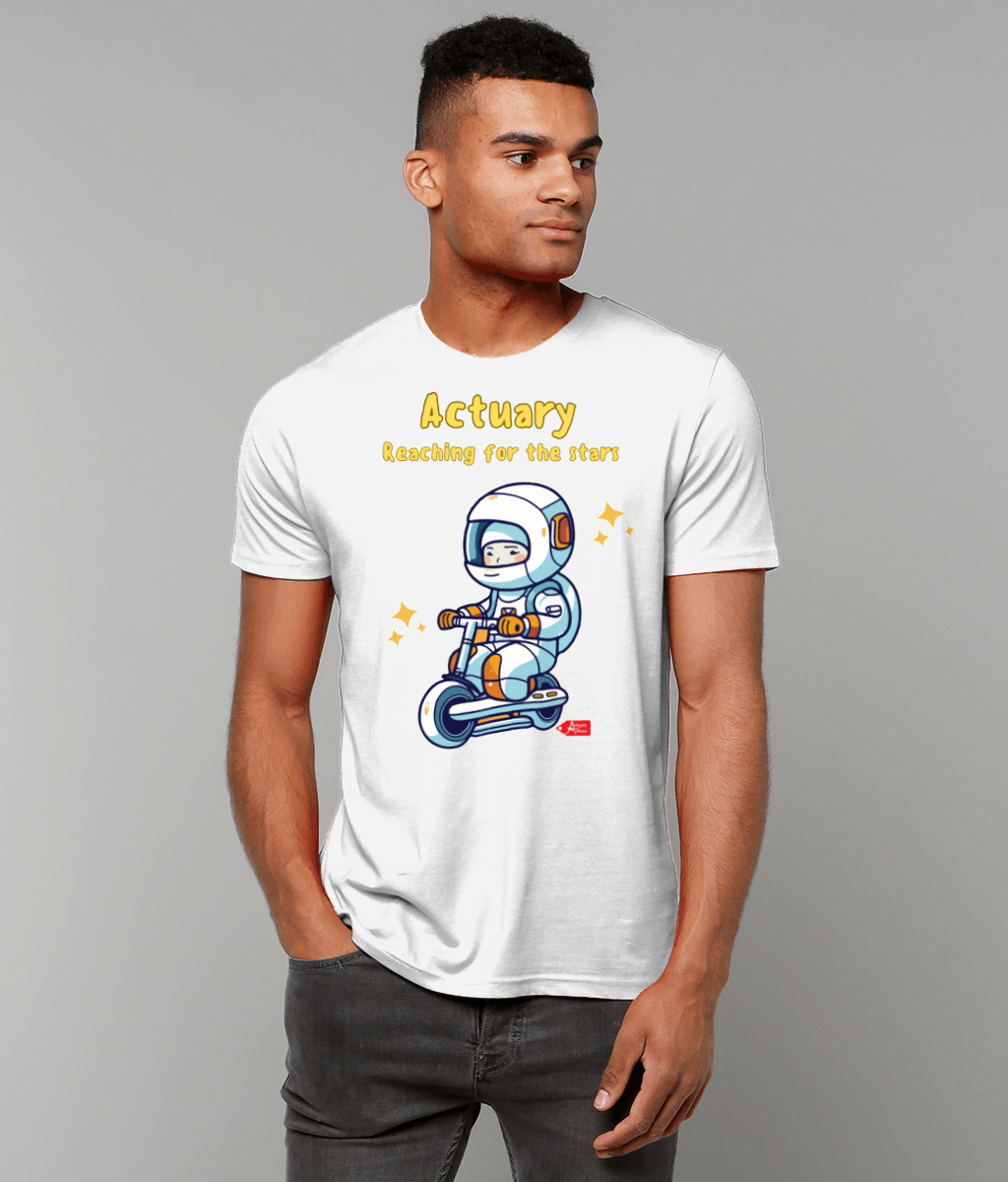 Actuary Reaching For The Stars Cute Astronaut T-Shirt (White and Black Variants)