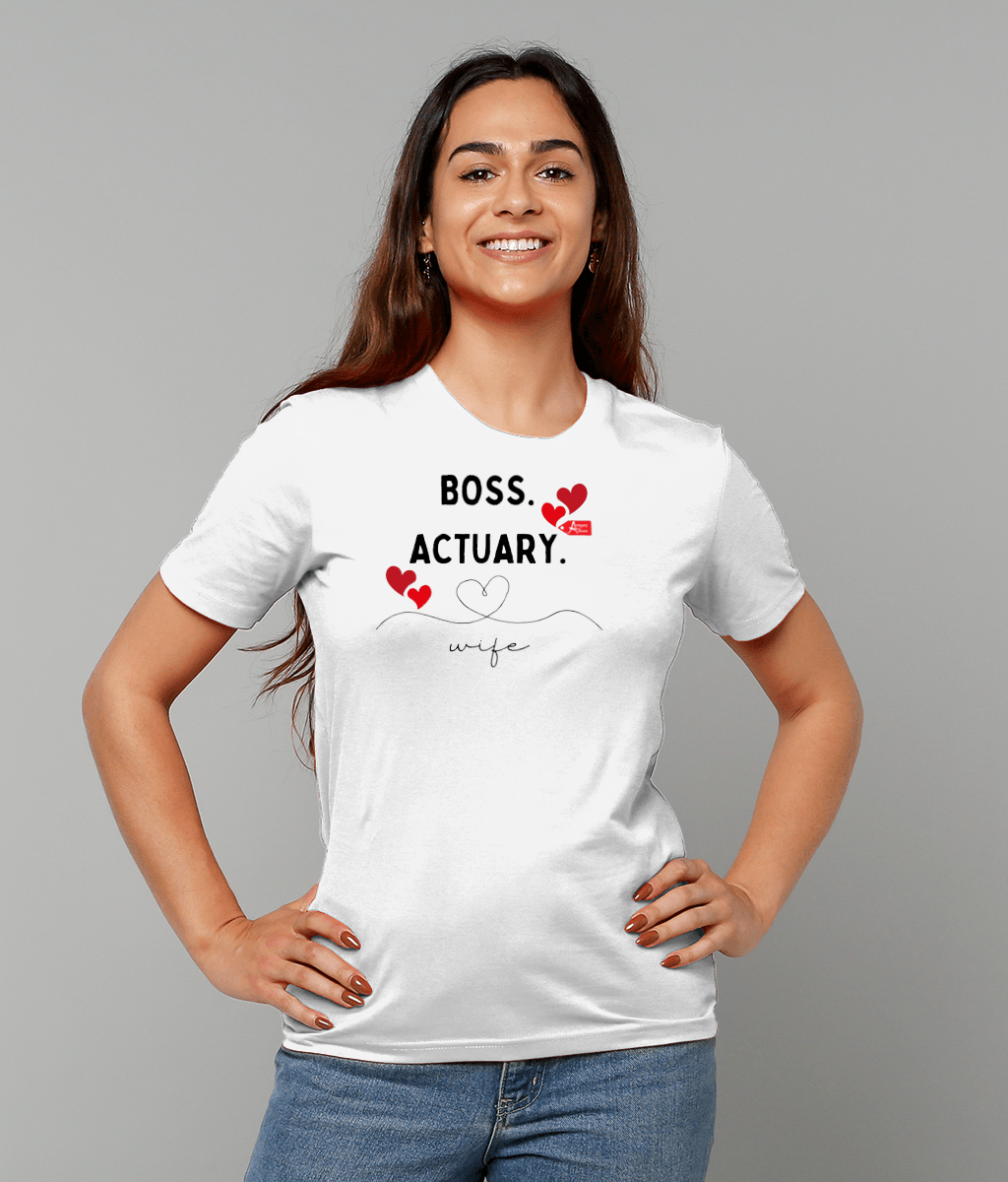 Boss Actuary Wife Hearts White T-Shirt