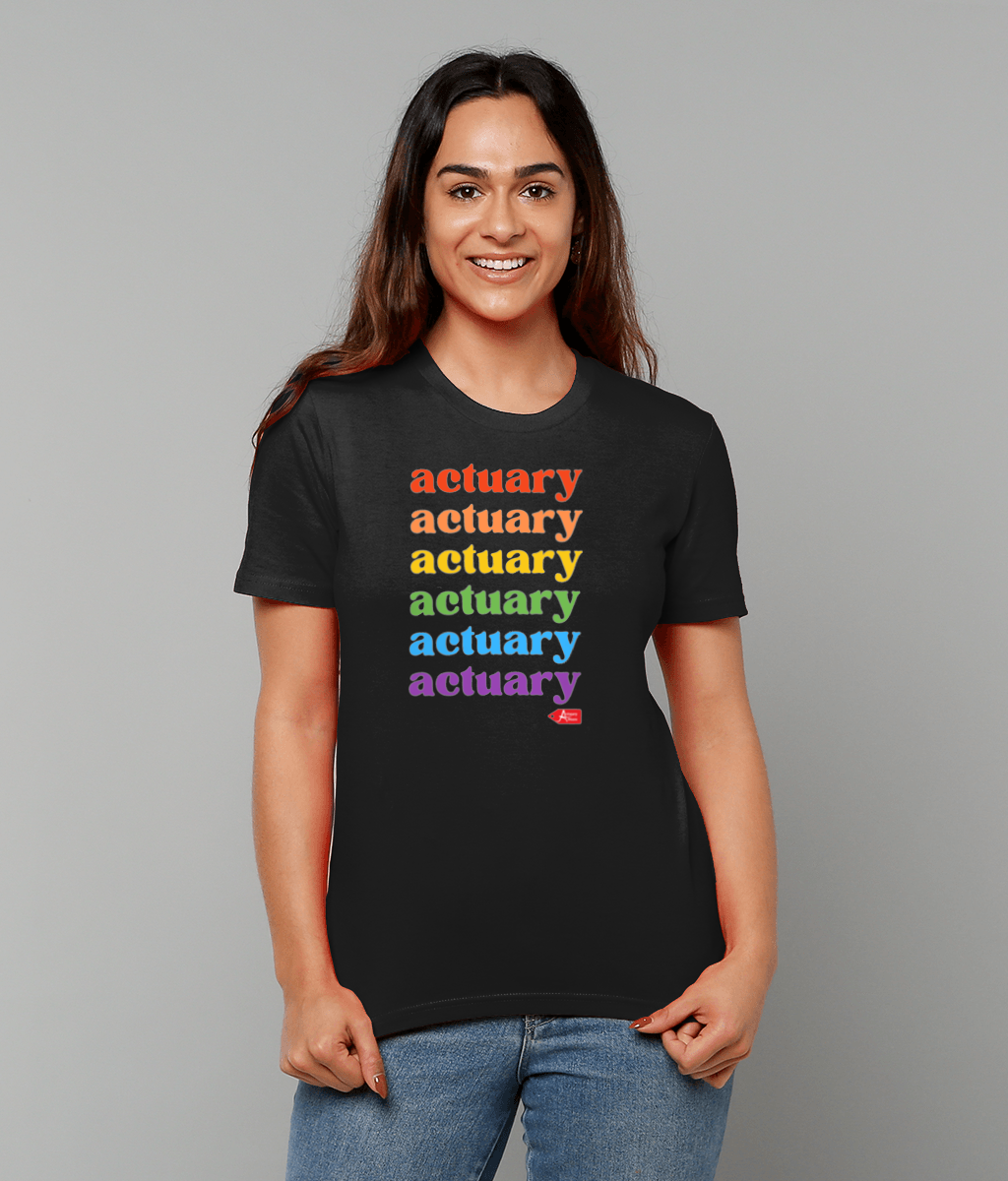 Actuary Rainbow Lettering Pride T-Shirt (Black and White Variants)