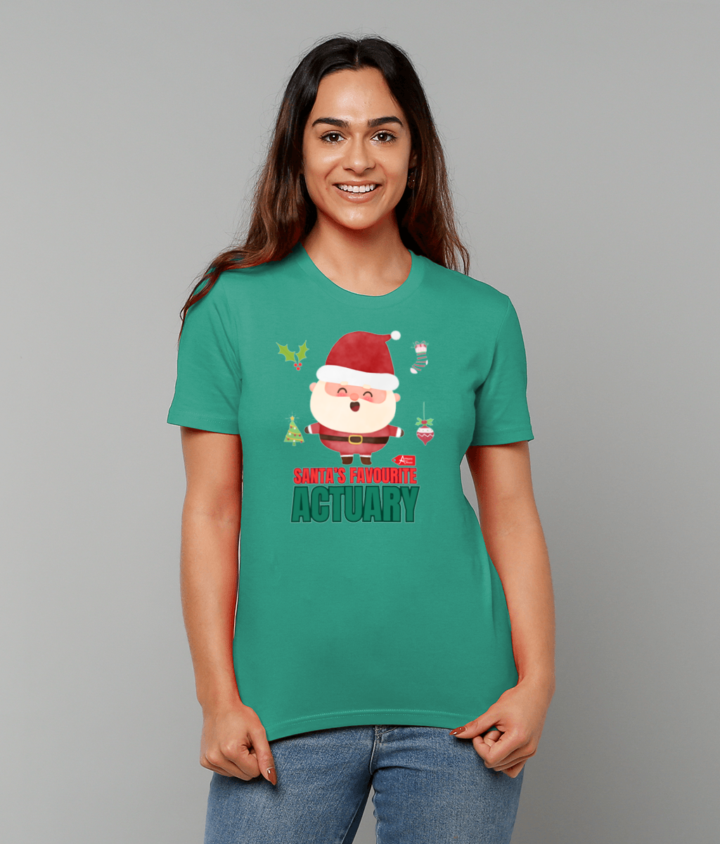 Santa's Favourite Actuary Christmas Happy Santa T-Shirt (Green and White Variations)