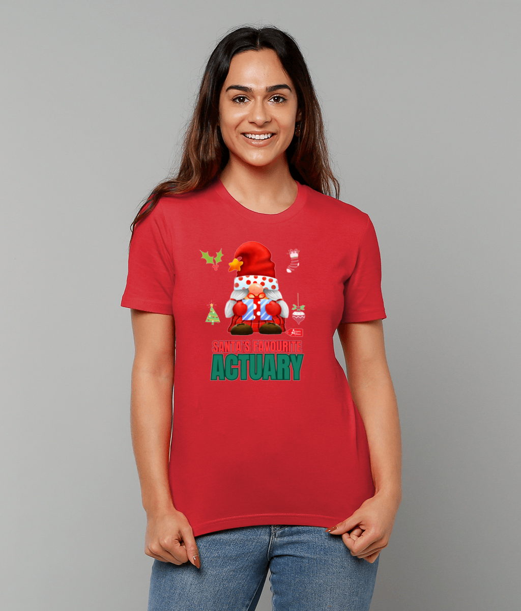 Santa's Favourite Actuary Christmas Santa Gnome T-Shirt (Red, Green, White Variations)