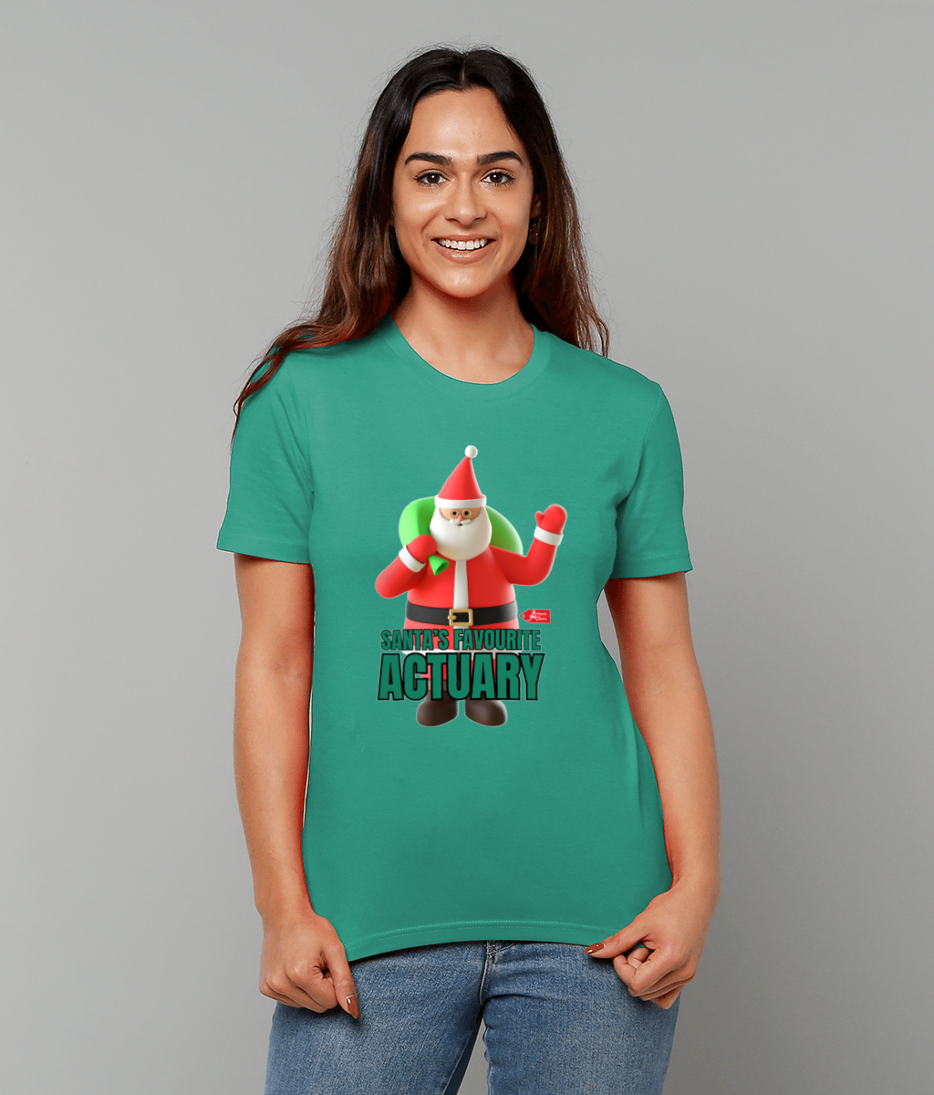 Santa's Favourite Actuary Christmas Santa Waving T-Shirt (Red, Green and White Variations)