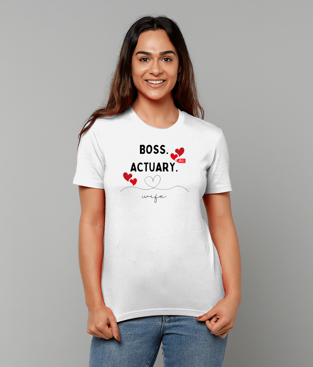 Boss Actuary Wife Hearts White T-Shirt