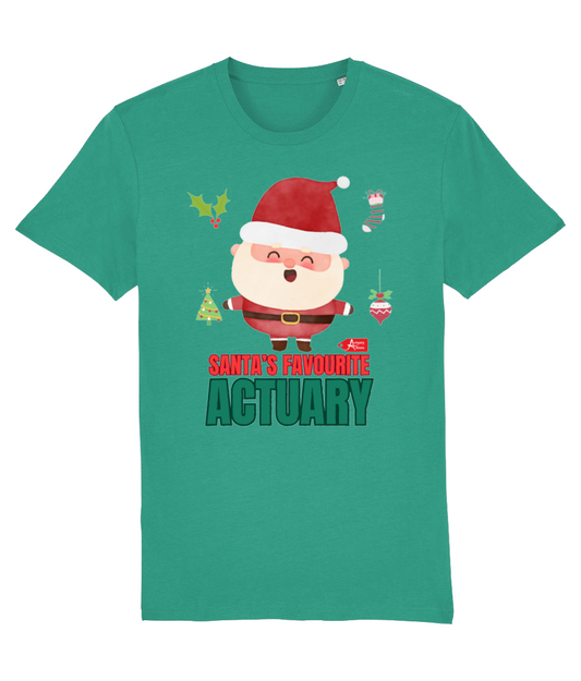 Santa's Favourite Actuary Christmas Happy Santa T-Shirt (Green and White Variations)