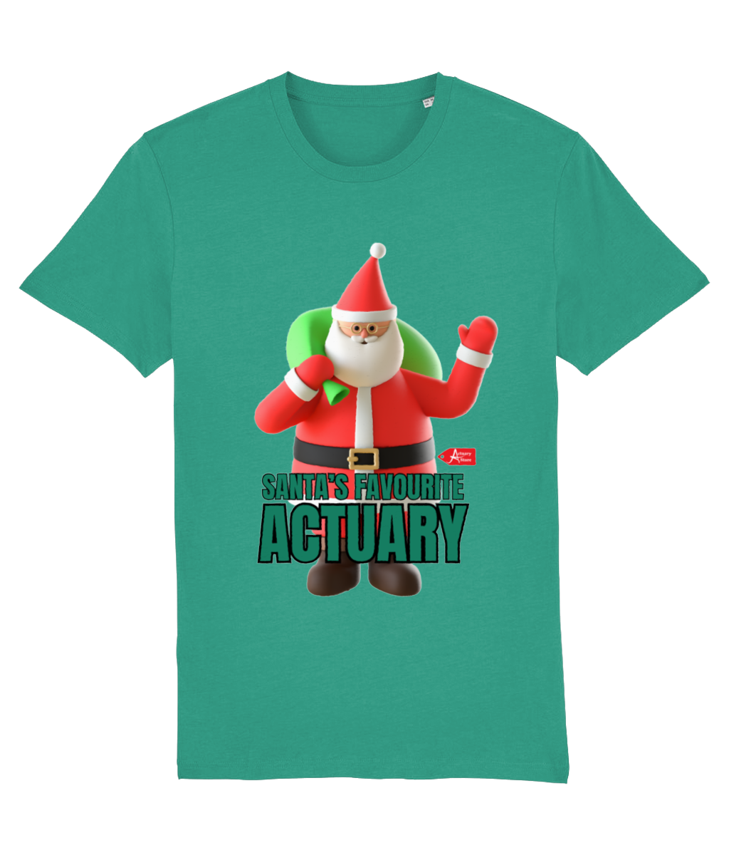 Santa's Favourite Actuary Christmas Santa Waving T-Shirt (Red, Green and White Variations)